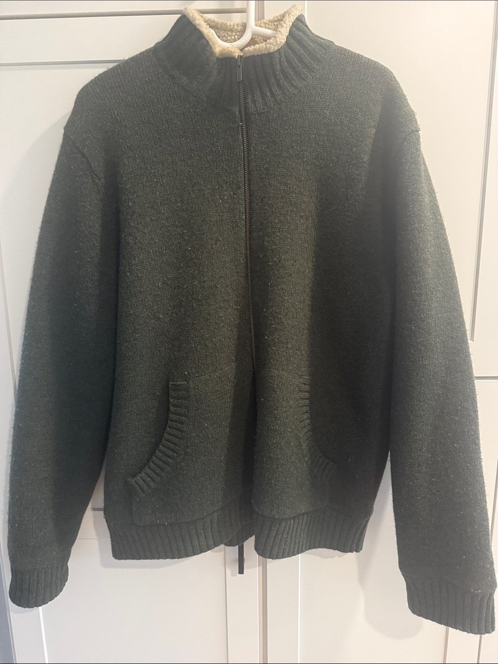 L.L. Bean Dark Green Full-Zip Sherpa Collar Knit Jacket (Men’s L-Reg)